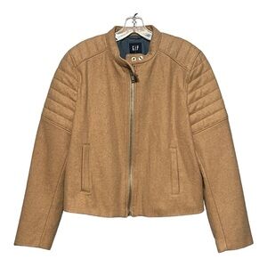 Gap Quilted Bomber Jacket Camel Color Wool Blend Zip Front Waist Cropped XL